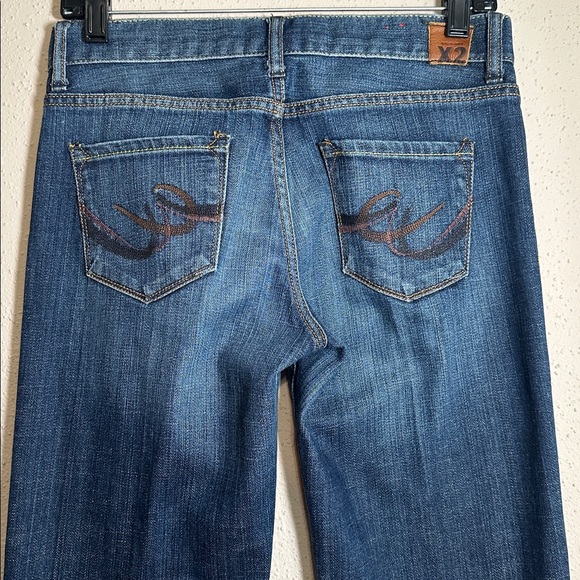 X2 Quality Denim Low Rise Dark Wash Wide Flare Leg Jeans Womens Size 2 R - Picture 4 of 16